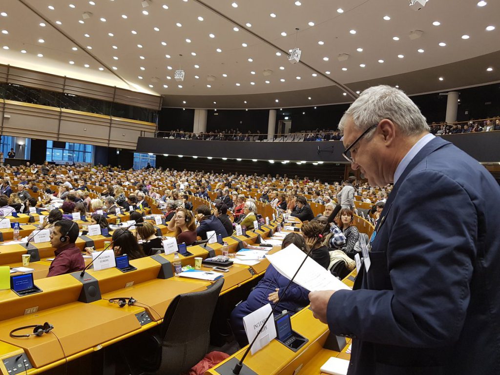 Oswald Föllerer speaks at the European Parliament