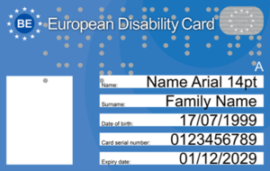 European Disability Card (blue card with place for a photo, and name address etc.)